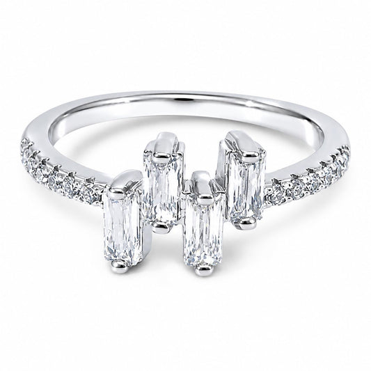 Warm Fortune 18K Gold Plated Asymmetrical Emerald Cut Cubic Zirconia Statement Ring, Micro Pave Stackable Fashion Ring for Women