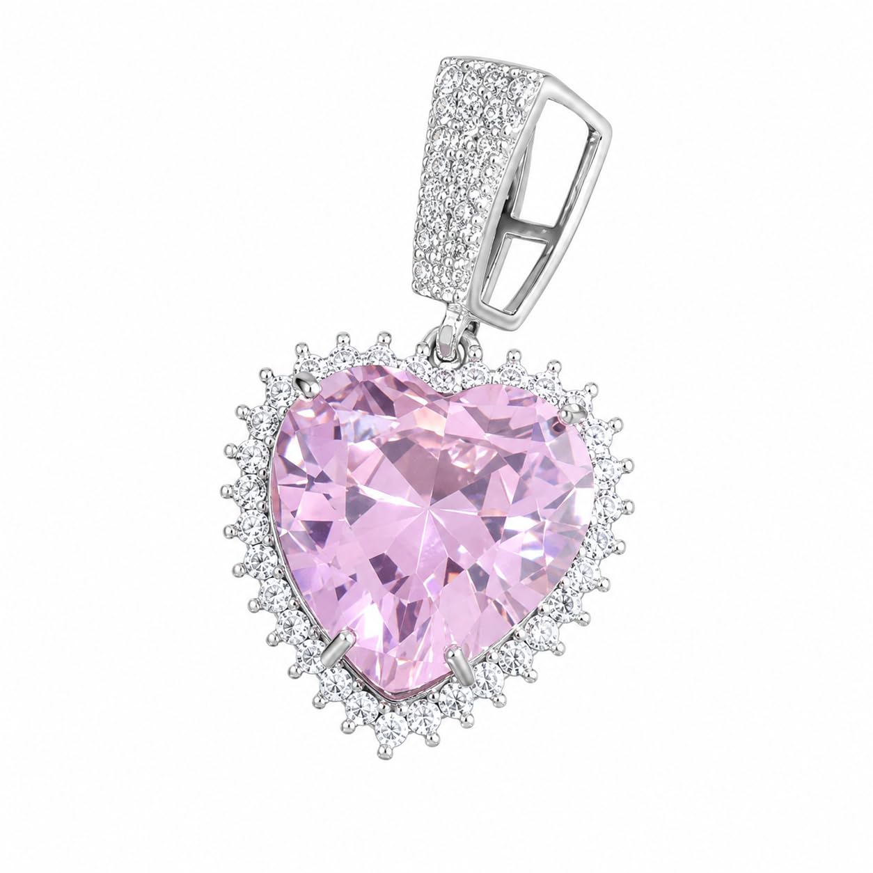 Warm Fortune 18K White Gold Plated Heart CZ Halo Pendant Necklace