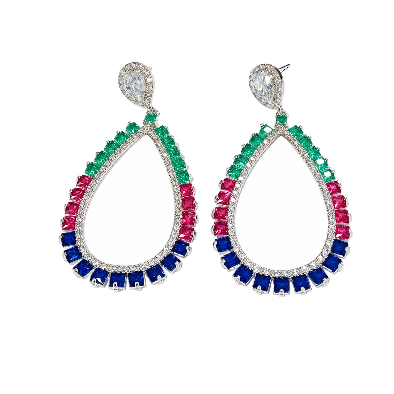 Warm Fortune 18K Gold Plated Green White Teardrop Cubic Zirconia Drop Earrings for Women Hypoallergenic - Valentine's Day, Mother's Day, Birthday Gift for Her