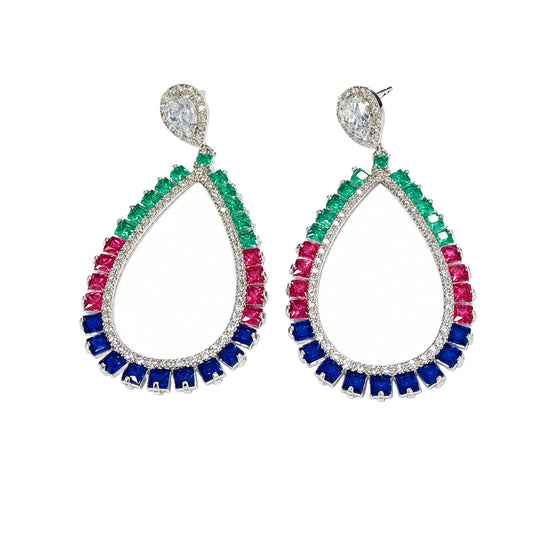 Warm Fortune 18K Gold Plated Green White Teardrop Cubic Zirconia Drop Earrings for Women Hypoallergenic - Valentine's Day, Mother's Day, Birthday Gift for Her
