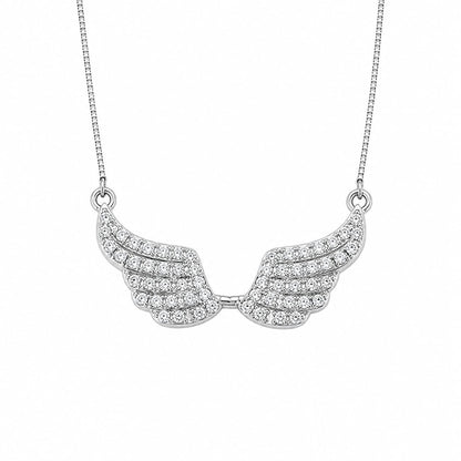 Warm Fortune Angel Wing Pendant Necklace for Women, 18K White Gold Plated, 16 Inch Chain with Sparkling CZ, Elegant & Versatile Layering Jewelry