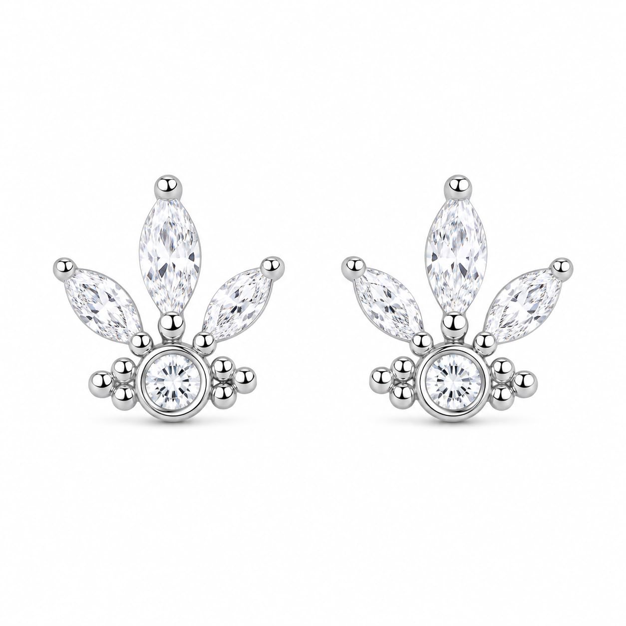 Warm Fortune 18K Gold Plated Fan-Shaped Marquise & Round Cubic Zirconia Stud Earrings for Adult Women Hypoallergenic Daily & Occasion Gift Jewelry