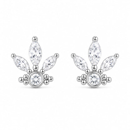 Warm Fortune 18K Gold Plated Fan-Shaped Marquise & Round Cubic Zirconia Stud Earrings for Adult Women Hypoallergenic Daily & Occasion Gift Jewelry