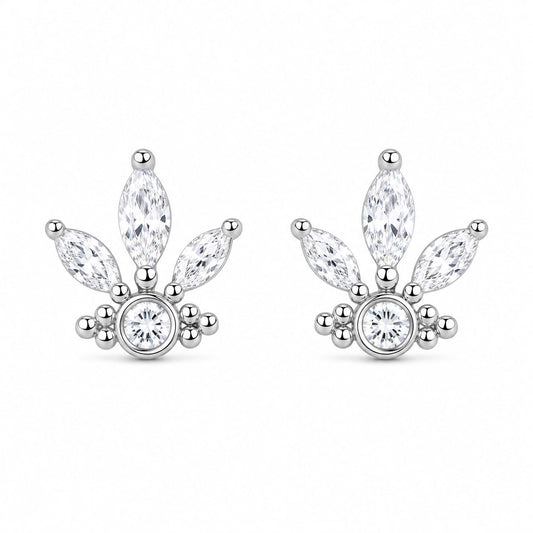 Warm Fortune 18K Gold Plated Fan-Shaped Marquise & Round Cubic Zirconia Stud Earrings for Adult Women Hypoallergenic Daily & Occasion Gift Jewelry