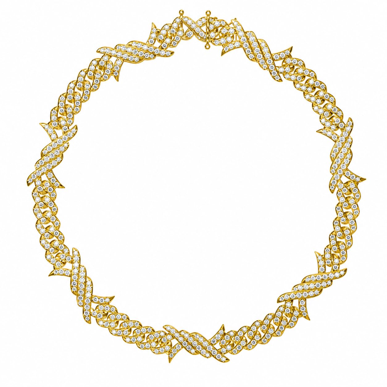 Warm Fortune Twisted Wave Cuban Link Chain Necklace for Women, White and Yellow Gold Plated, Clear CZ, 22 and 24 Inch Chain, Sculpted Wave Design