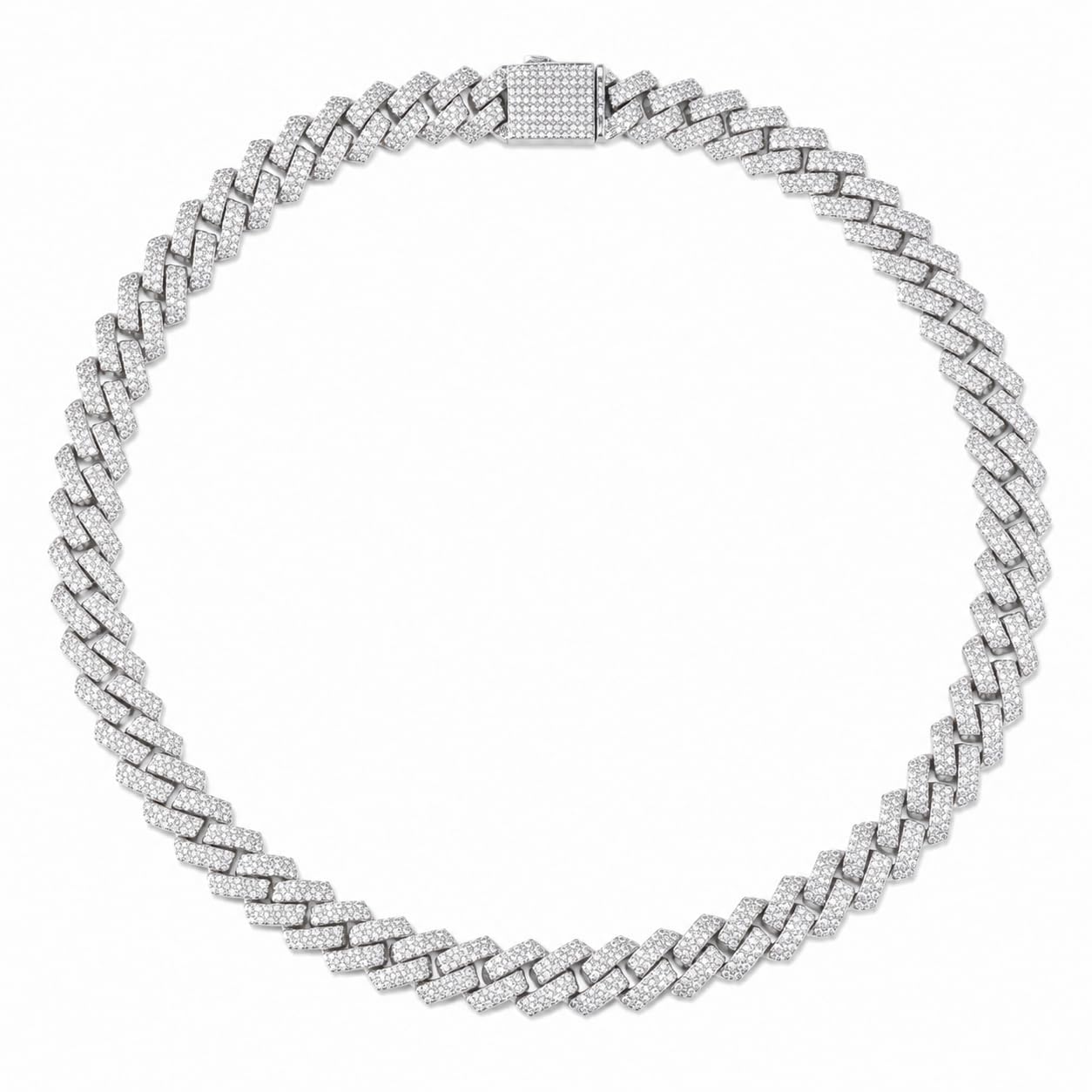 Warm Fortune Chevron Link Cuban Link Chain Necklace for Women, White and Yellow Gold Plated, Clear CZ, 22 and 24 Inch Chain, Angular Link Design