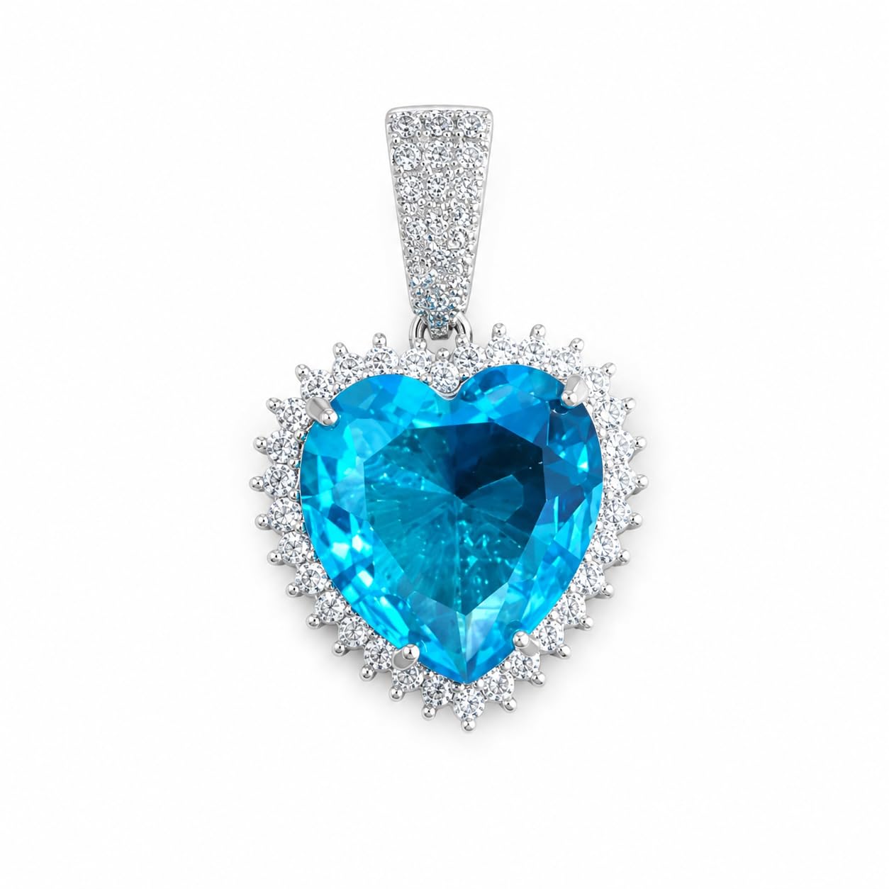 Warm Fortune 18K White Gold Plated Heart CZ Halo Pendant Necklace