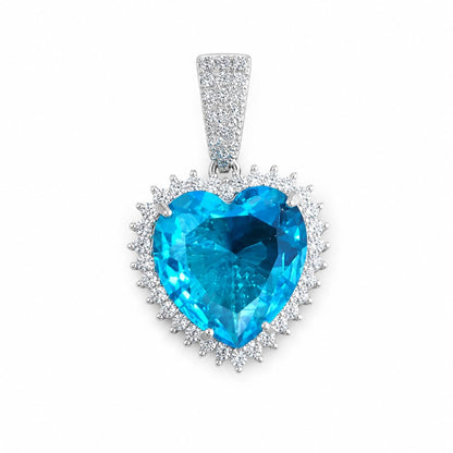 Warm Fortune 18K White Gold Plated Heart CZ Halo Pendant Necklace