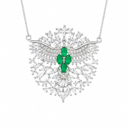 Warm Fortune Green Botanical Butterfly Pendant Necklace for Women, 18K White Gold Plated, 18 Inch Chain with Sparkling CZ, Colorful & Elegant Statement Jewelry for Women