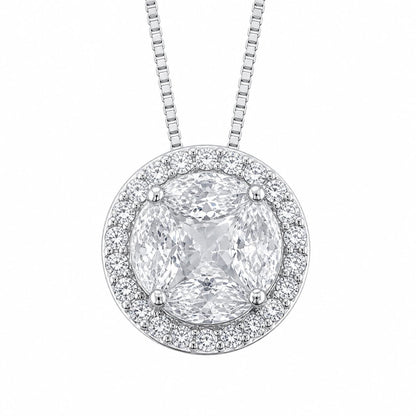 Warm Fortune Cushion Cut Halo Pendant Necklace for Women, 18K White Gold Plated Brass, Yellow Blue or Clear CZ, 18 Inch Chain, CZ Color Options