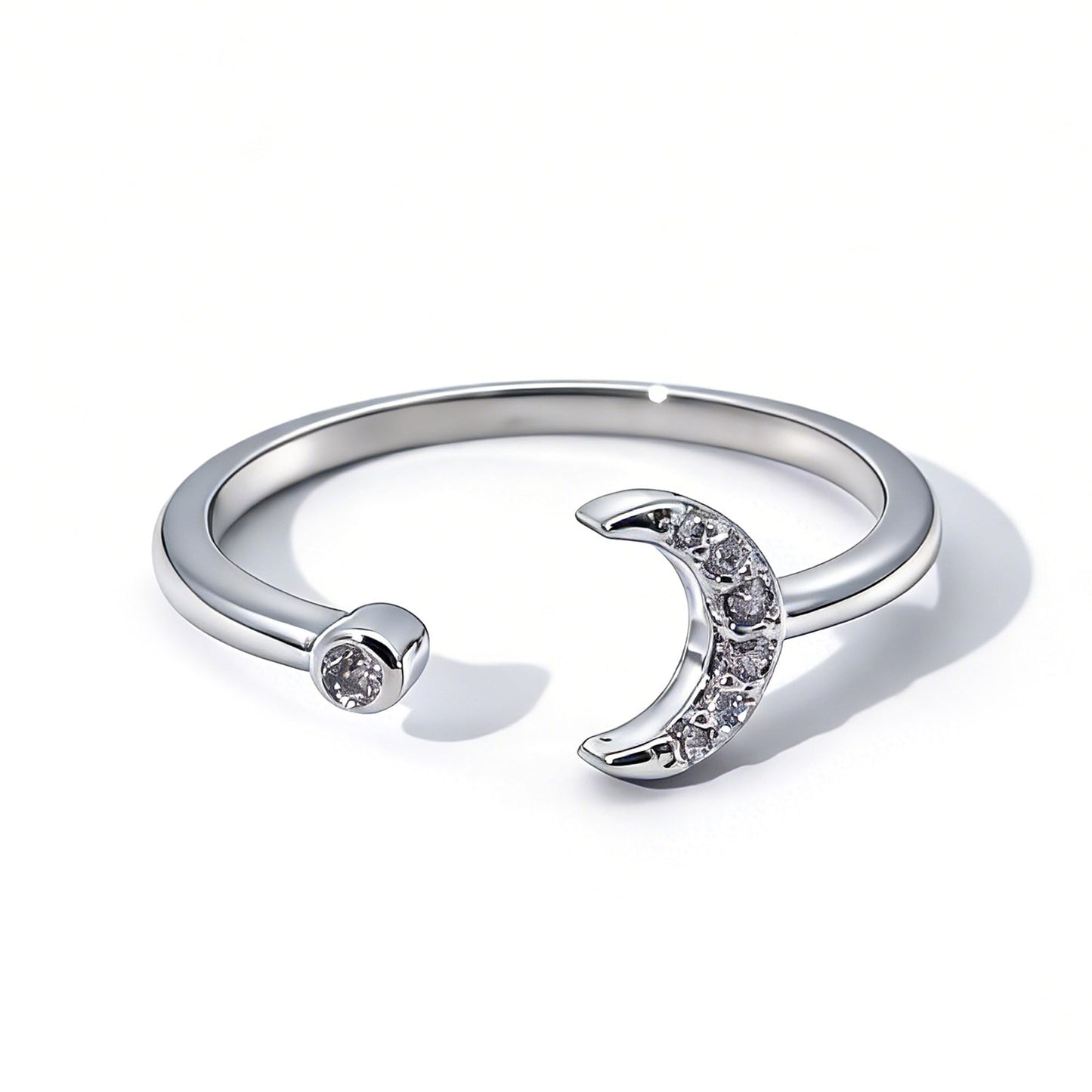 Warm Fortune Moon Open Band Ring - 18K Gold Plated Cubic Zirconia Stackable Gift for Women, Minimalist Daily Fashion Jewelry, Adjustable
