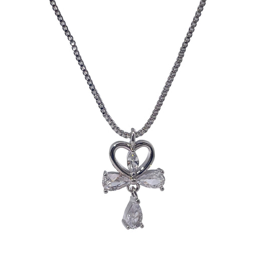 Warm Fortune Cubic Zirconia Pendant Necklace for Women,18K White Gold Plated,18 inch + 2inch Chain