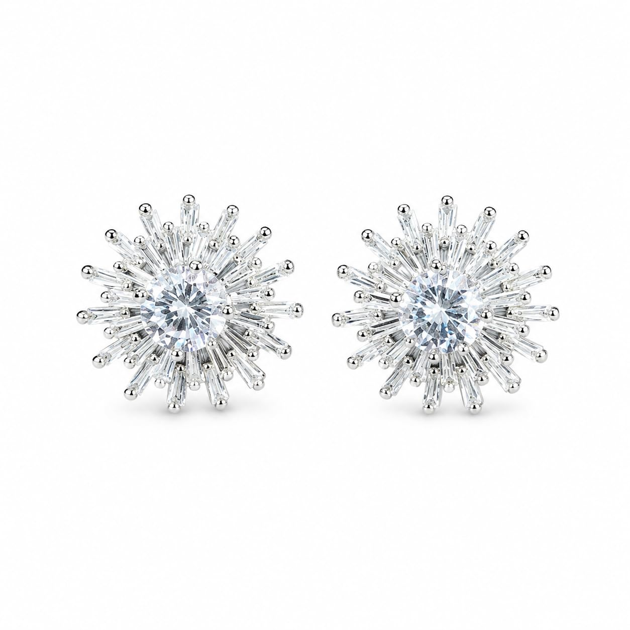 Warm Fortune 18K Gold Plated Radial Starburst Cubic Zirconia Snowflake Floral Stud Earrings for Adult Women Hypoallergenic - Valentine's Day, Mother's Day, Birthday Gift for Her