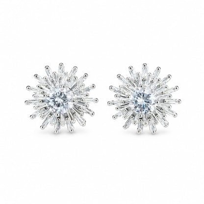 Warm Fortune 18K Gold Plated Radial Starburst Cubic Zirconia Snowflake Floral Stud Earrings for Adult Women Hypoallergenic - Valentine's Day, Mother's Day, Birthday Gift for Her
