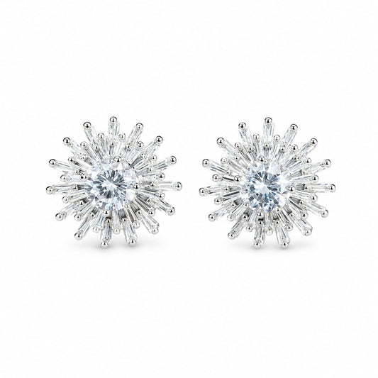 Warm Fortune 18K Gold Plated Radial Starburst Cubic Zirconia Snowflake Floral Stud Earrings for Adult Women Hypoallergenic - Valentine's Day, Mother's Day, Birthday Gift for Her