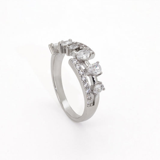Warm Fortune Mixed-Cut Multi-Stone Wave Promise Ring for Her - 18K Gold Plated Cubic Zirconia, Stackable Valentine Gift Jewelry, Size 5.5-9.5