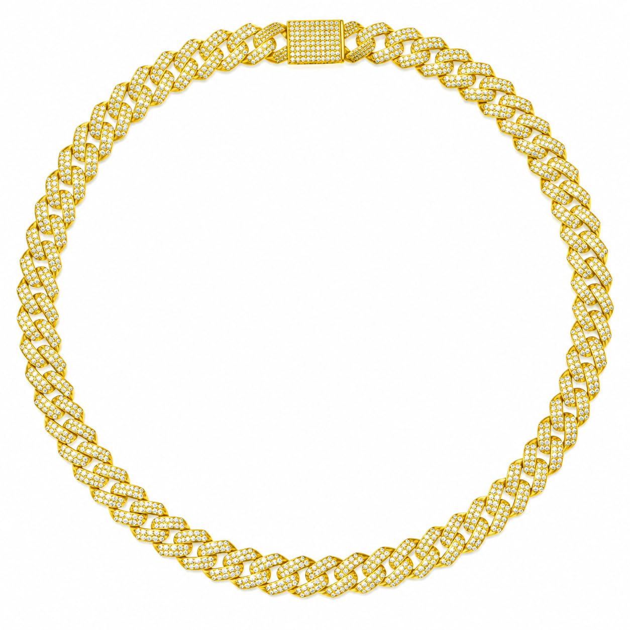 Warm Fortune Slim Pave Cuban Link Chain Necklace for Women, White and Yellow Gold Plated, Clear CZ, 22 and 24 Inch Chain, Streamlined Link Design
