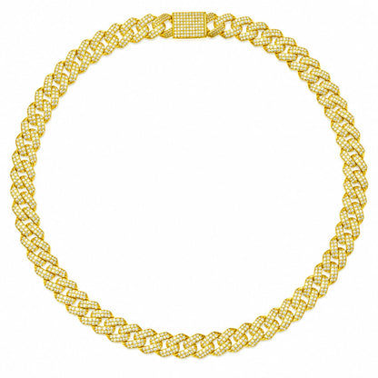 Warm Fortune Slim Pave Cuban Link Chain Necklace for Women, White and Yellow Gold Plated, Clear CZ, 22 and 24 Inch Chain, Streamlined Link Design