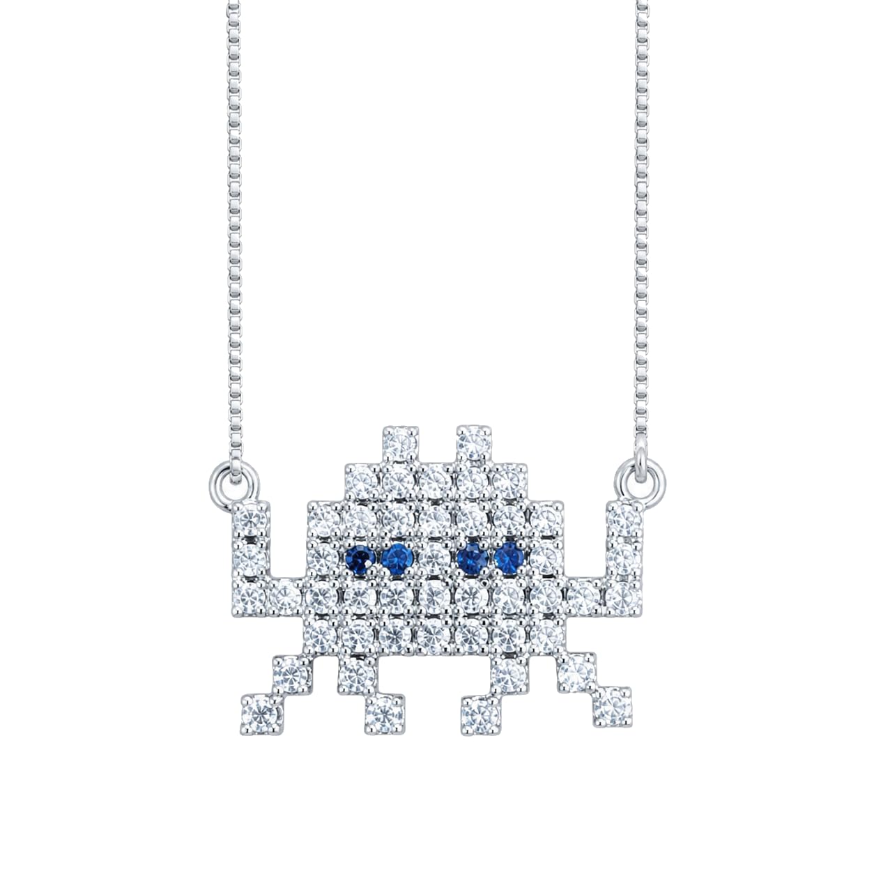 Warm Fortune Pixel Alien Pendant Necklace for Women: 18K Gold Plated, Adjustable Chain (18"+2") with Sparkling CZ | Adorably Cute, a Romantic Accent for Her