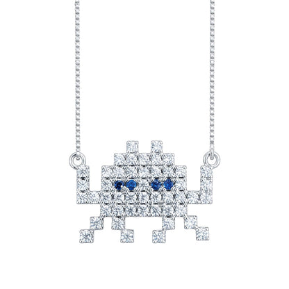 Warm Fortune Pixel Alien Pendant Necklace for Women: 18K Gold Plated, Adjustable Chain (18"+2") with Sparkling CZ | Adorably Cute, a Romantic Accent for Her