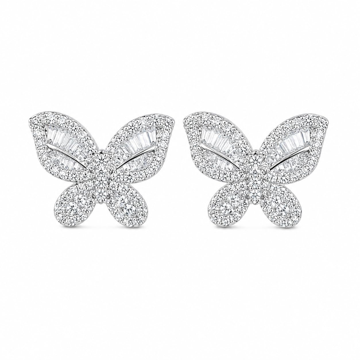 Warm Fortune 18K White Gold Plated Mixed Cut CZ Butterfly Stud Earrings