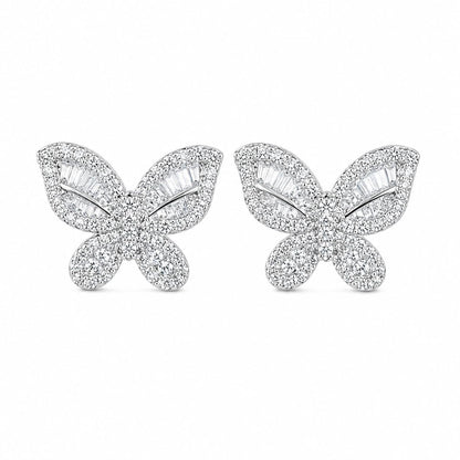 Warm Fortune 18K White Gold Plated Mixed Cut CZ Butterfly Stud Earrings