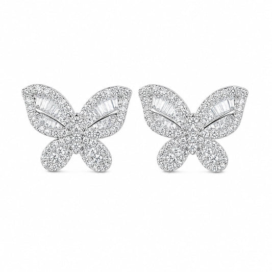 Warm Fortune 18K White Gold Plated Mixed Cut CZ Butterfly Stud Earrings