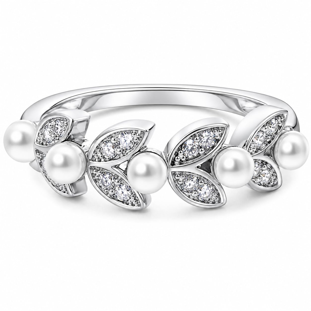 Warm Fortune Leaf‑Shaped Adjustable Statement‑Ring for Women, 18K Gold Plated Ring With Freshwater Pearls & Cubic Zirconia, Fashion Jewelry for Daily Wear & Gifting