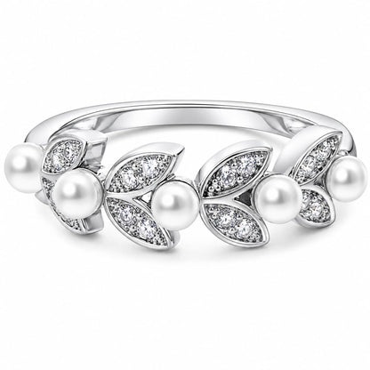 Warm Fortune Leaf‑Shaped Adjustable Statement‑Ring for Women, 18K Gold Plated Ring With Freshwater Pearls & Cubic Zirconia, Fashion Jewelry for Daily Wear & Gifting