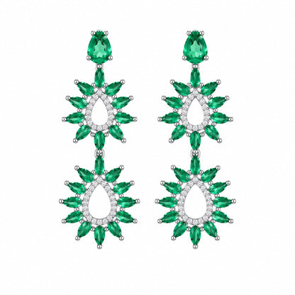 Warm Fortune 18K White Gold Plated Green CZ Teardrop Dangle Earrings