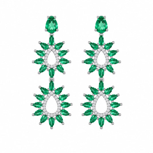 Warm Fortune 18K White Gold Plated Green CZ Teardrop Dangle Earrings