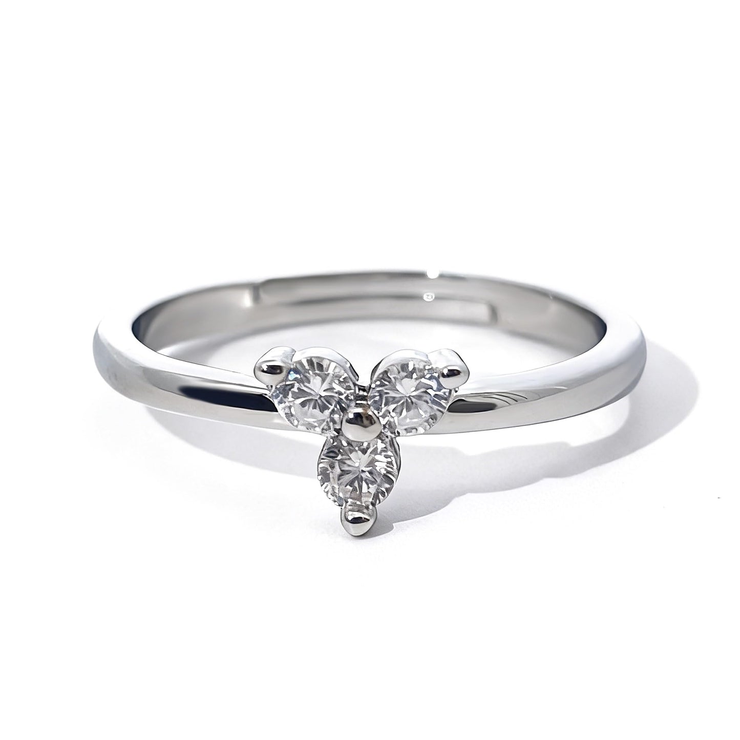 Warm Fortune Trinity Promise Ring for Her - 18K Gold Plated Cubic Zirconia, Minimalist Everyday Fashion Jewelry, Adjustable