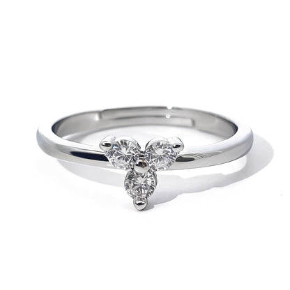 Warm Fortune Trinity Promise Ring for Her - 18K Gold Plated Cubic Zirconia, Minimalist Everyday Fashion Jewelry, Adjustable