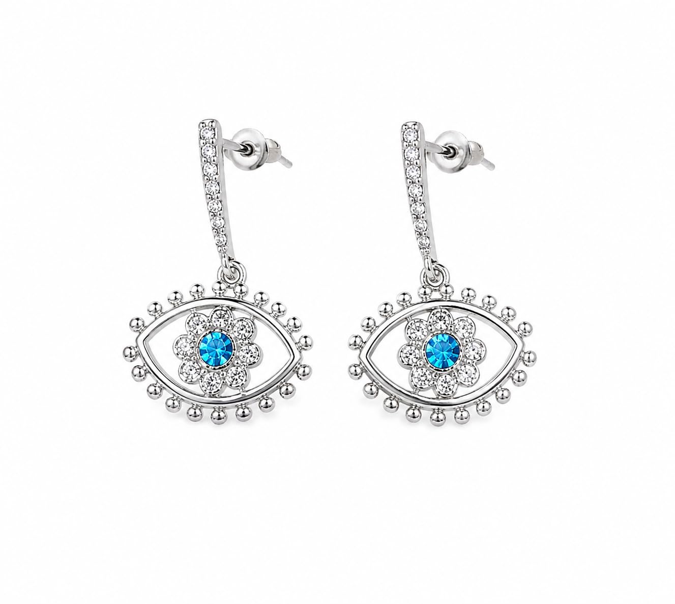 Warm Fortune 18K Gold Plated Evil Eye Blue Cubic Zirconia Drop Earrings for Women Hypoallergenic - Valentine's Day, Mother's Day, Birthday Gift for Her