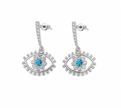 Warm Fortune 18K Gold Plated Evil Eye Blue Cubic Zirconia Drop Earrings for Women Hypoallergenic - Valentine's Day, Mother's Day, Birthday Gift for Her