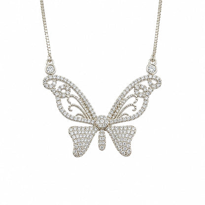Warm Fortune Butterfly Pendant Necklace for Women, 18K White Gold Plated, 16 Inch Chain with Sparkling CZ, Elegant & Versatile Layering Jewelry