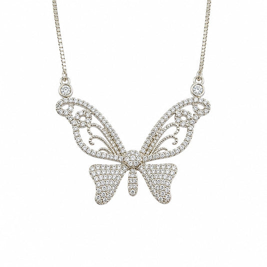 Warm Fortune Butterfly Pendant Necklace for Women, 18K White Gold Plated, 16 Inch Chain with Sparkling CZ, Elegant & Versatile Layering Jewelry