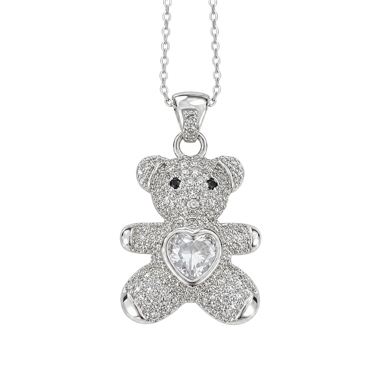 Warm Fortune Teddy Bear Heart Pendant Necklace for Women: 18K Gold Plated, Adjustable Chain (18") with Sparkling CZ | Adorably Cute, a Romantic Accent for Her