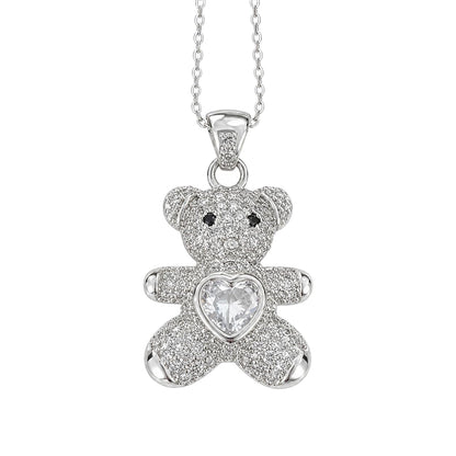 Warm Fortune Teddy Bear Heart Pendant Necklace for Women: 18K Gold Plated, Adjustable Chain (18") with Sparkling CZ | Adorably Cute, a Romantic Accent for Her