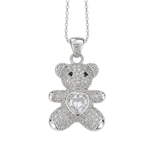Warm Fortune Teddy Bear Heart Pendant Necklace for Women: 18K Gold Plated, Adjustable Chain (18") with Sparkling CZ | Adorably Cute, a Romantic Accent for Her