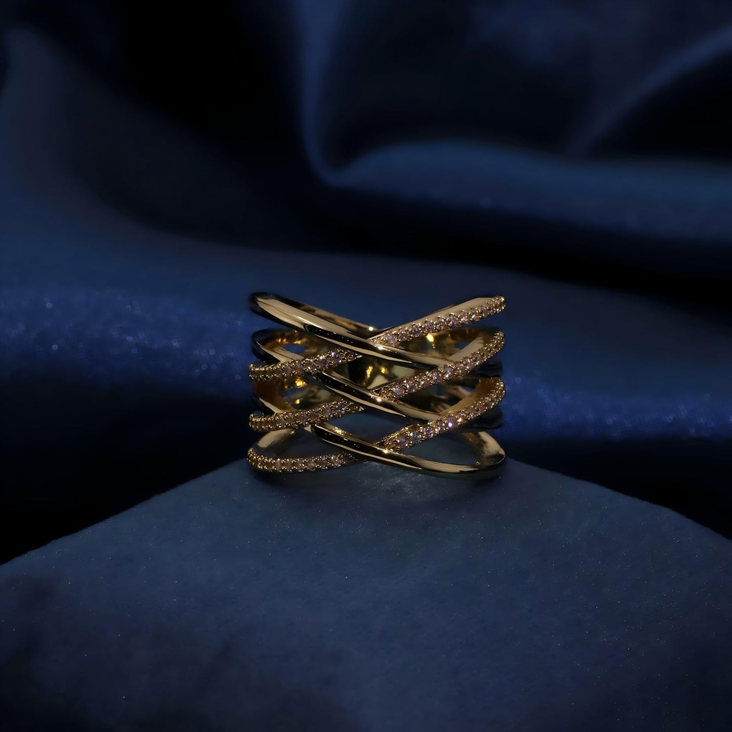 Warm Fortune Gold Plated Cubic Zirconia Band Ring, Hip Hop Street Style For Man or Women Fashion Jewelry