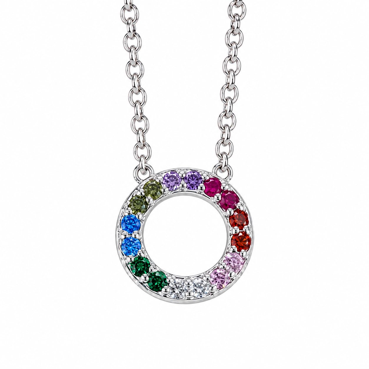 Warm Fortune 18K White Gold Plated Round CZ Open Circle Pendant Necklace