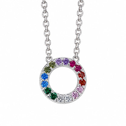 Warm Fortune 18K White Gold Plated Round CZ Open Circle Pendant Necklace