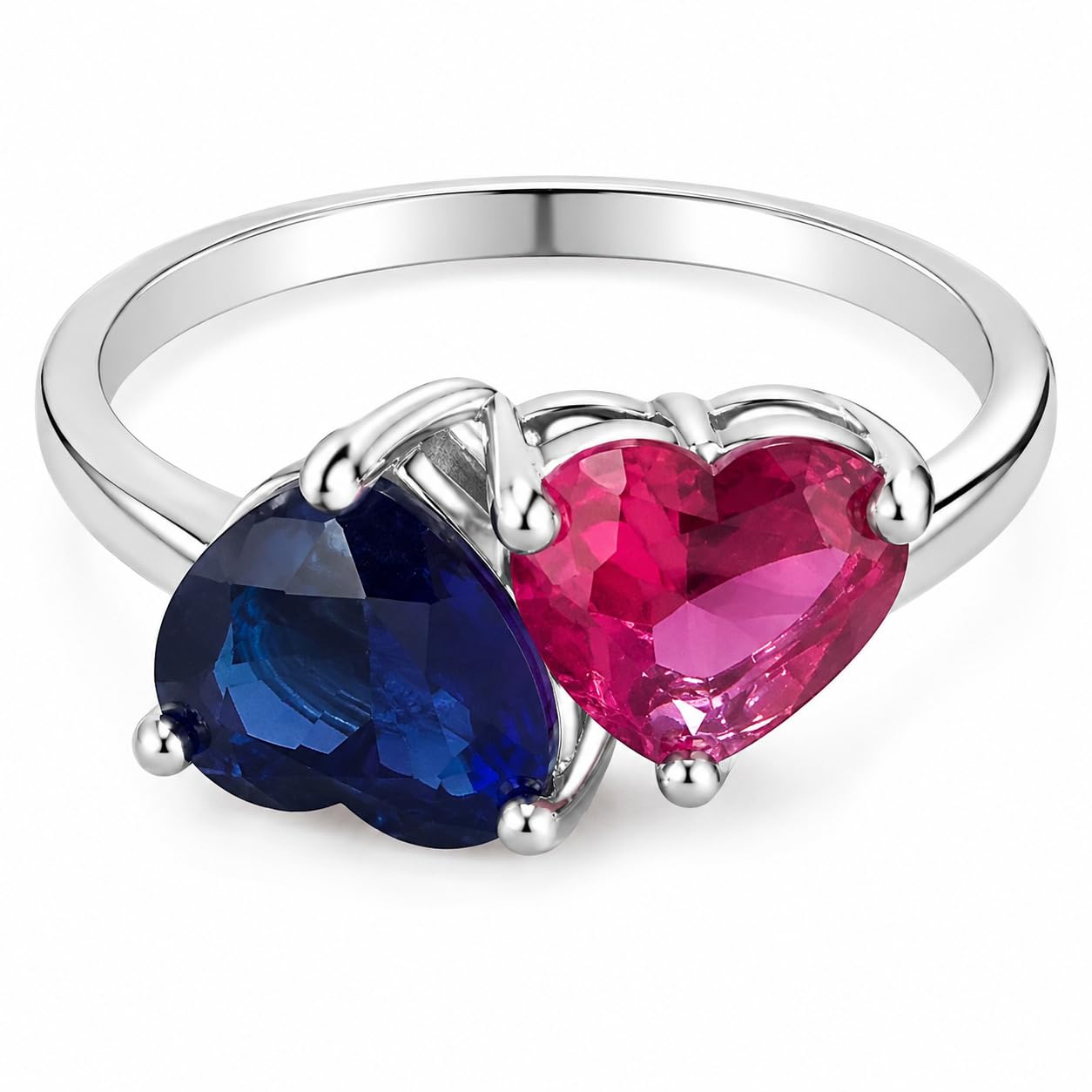 Warm Fortune 18K Gold Plated Heart Cut Cubic Zirconia Two-Stone Statement Ring, Solitaire Prong Set Dainty Stackable Finger Jewelry for Women, Size 6-9