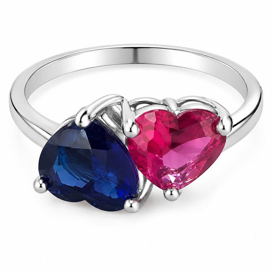 Warm Fortune 18K Gold Plated Heart Cut Cubic Zirconia Two-Stone Statement Ring, Solitaire Prong Set Dainty Stackable Finger Jewelry for Women, Size 6-9