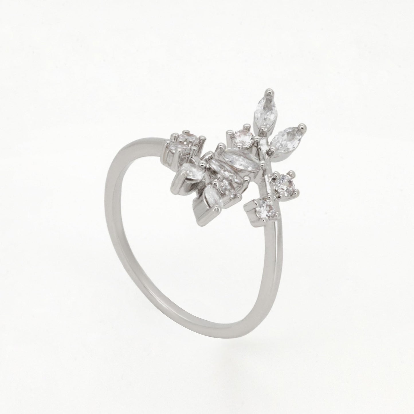 Warm Fortune Branch Leaf Marquise CZ Open Ring for Women,18K Gold Plated Adjustable Stackable Promise Jewelry Gift
