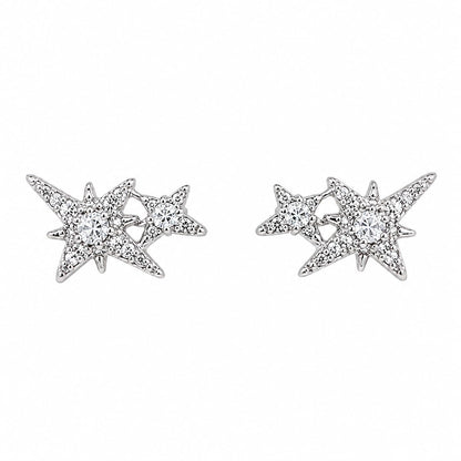Warm Fortune 18K Gold Plated Double Star Cubic Zirconia Stud Earrings for Adult Women Hypoallergenic Jewelry Gift for Holiday & Daily Wear