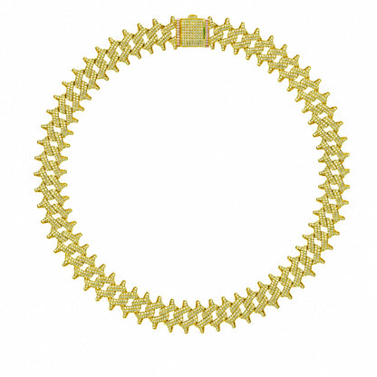 Warm Fortune Double Row Marquise Cuban Link Chain Necklace for Women, White and Yellow Gold Plated, Clear CZ, 22 and 24 Inch Chain, Statement Link Design