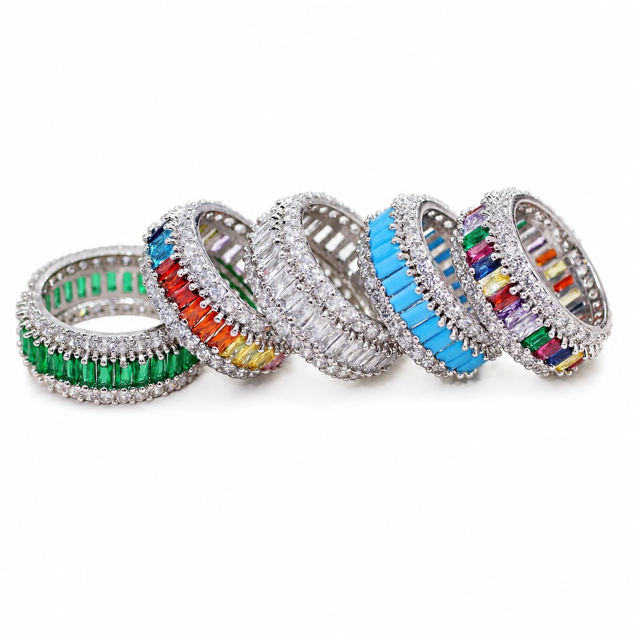 Warm Fortune Baguette Eternity Ring for Her - 18K Gold Plated Cubic Zirconia, Anniversary & Valentine's Day Gift, Timeless Promise & Wedding Jewelry, Size 5-9