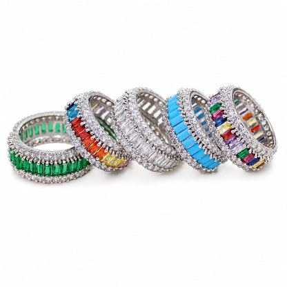 Warm Fortune Baguette Eternity Ring for Her - 18K Gold Plated Cubic Zirconia, Anniversary & Valentine's Day Gift, Timeless Promise & Wedding Jewelry, Size 5-9
